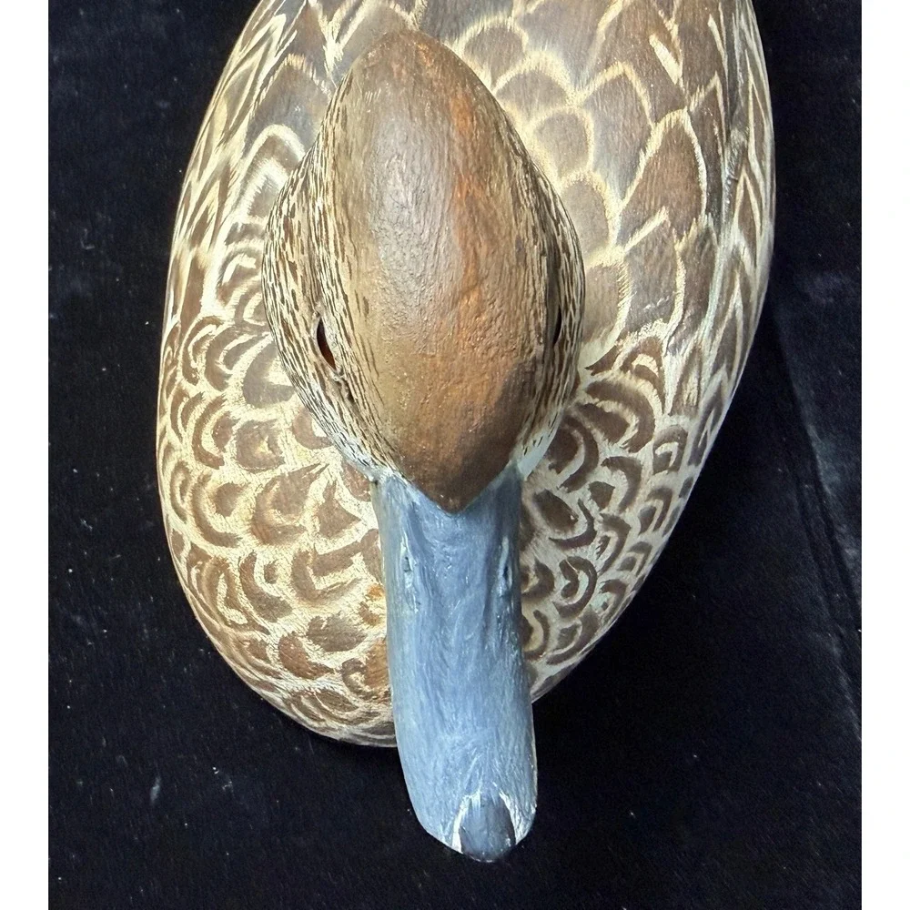 Signed 2003 Hand Painted Wooden Duck Decoy Decorative Folk Art Brown
